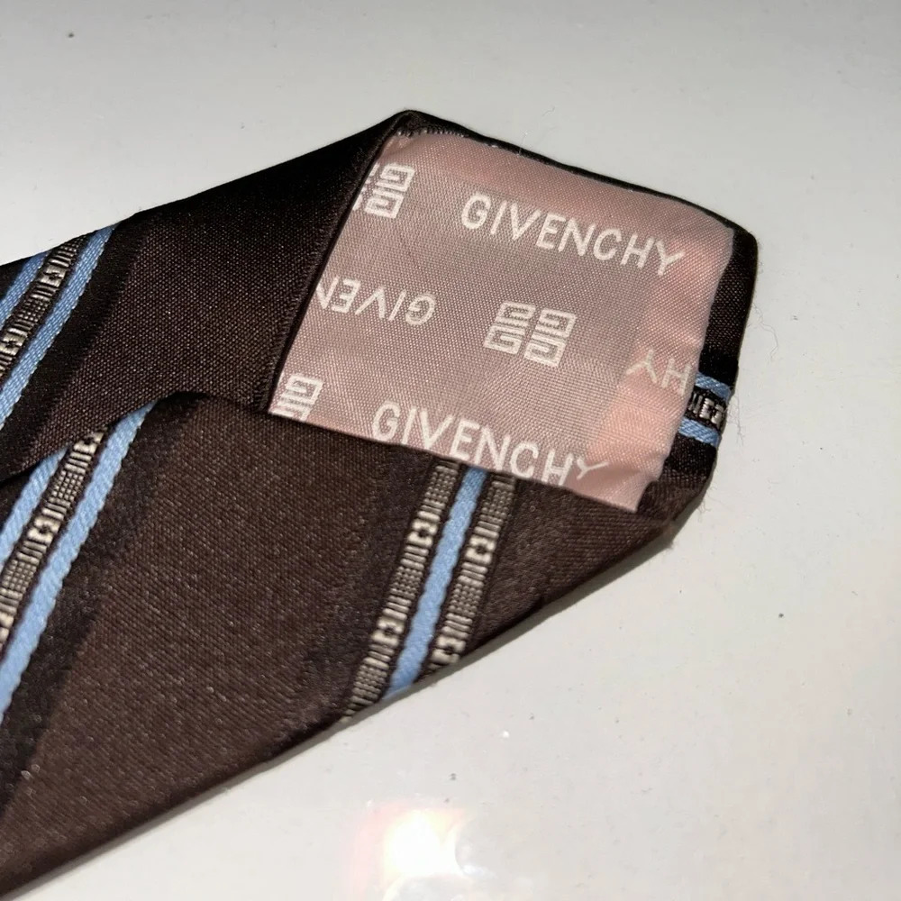 Givenchy Brown and Blue Striped Neck Tie - Picture 6 of 8